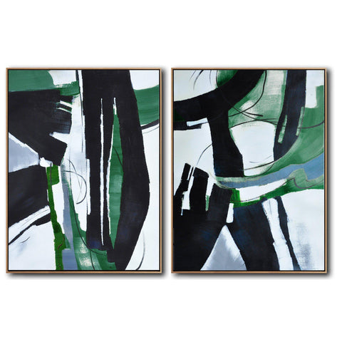 Set of 2 Green Minimalist Art #S170-Minimal Art-CZ Art Design(Celine Ziang Art)